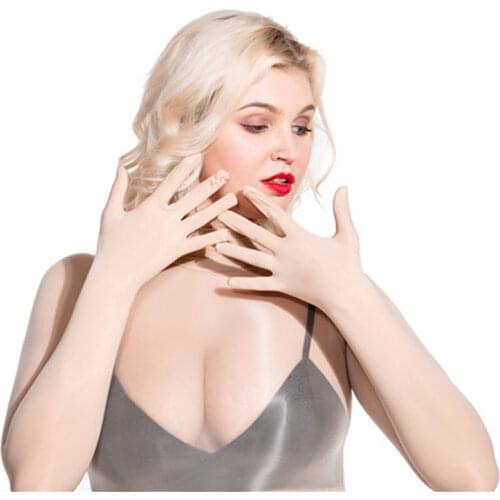 Sexy 8D Glossy Full Sleeve MINI Dress Oil Shiny Sheer Body Stocking Women Bodycon Dress See Through Silk Bodyhose Candy Color F5
