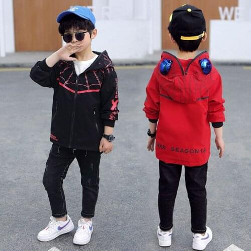 2021 New Childrens Jacket for Autumn Spring Cartoon Windbreaker for Kids Red Black 4-14 Years Trench Coat for Boys Outerwear