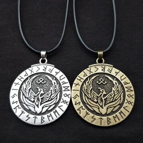 Viking Legend Phoenix Firebird Nordic Rune Pendant Necklace Retro Women Men Runic Jewelry Supplise