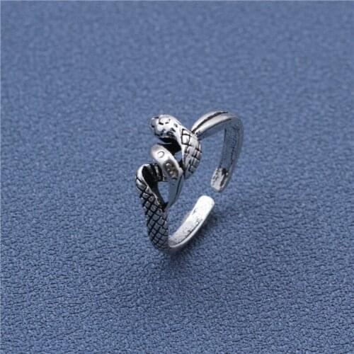 Vintage Creative Snake-shaped Metal Ring For Men Punk Animal Silver Color Opening Ring Jewelry Hip Hop Party Accessories