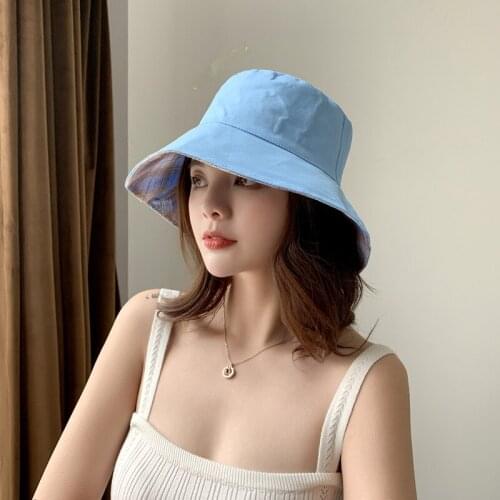 Women Summer Double-sided Two-color Leopard Print Lattice Bucket Cap Big Wide Brim Travel Sunscreen Fishing Fisherman Sun Hat 32
