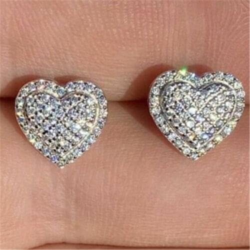 Classic Design Dazzling Heart Stud Earrings for Women High Quality Romantic Female Accessories Timeless Sterling Silver Jewelry