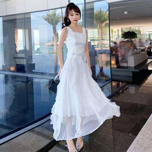 Vintage Casual White Sexy Tank Strap Sleeveless Short Top Shirt Blouse Women Streetwear Ruffle High Waist Skirt 2 Pieces Set