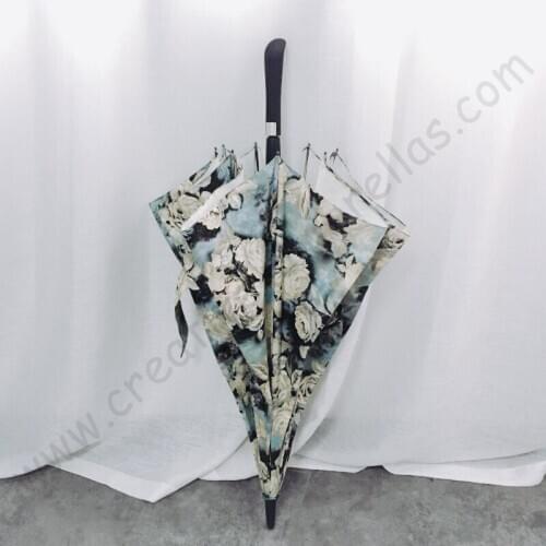Assorted long-handle golden hook rose flower umbrella anti-thunder fiberglass windproof anti-uv silver coating parasol
