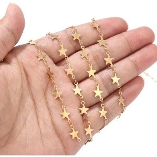 1Meter Stainless Steel Width 7mm Handmade Chains Steel/Gold Star Link Chain Findings for Women Necklace Bracelet Making