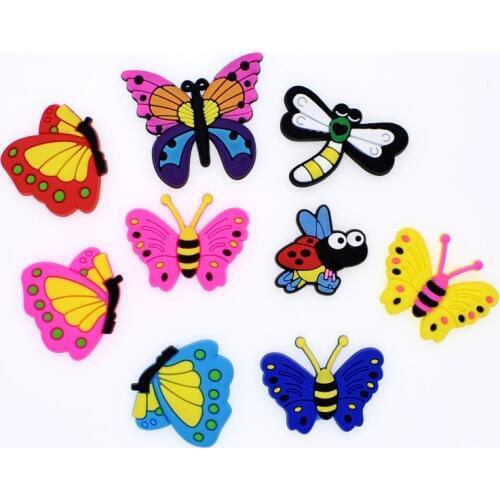 10pcs DIY Flatback Ornament Flyings Butterfly Dragonfly Bee Soft PVC Charm For Fridge Magnets Hair Accessory Handmade Crafts
