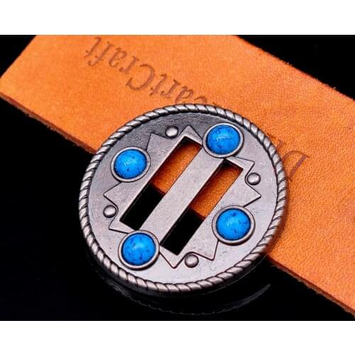 10X Fashion Turquoise Beads Western Cowboy Horse Saddle Tack Headstall Leathercraft Belt Slotted Concho 1-1/2"