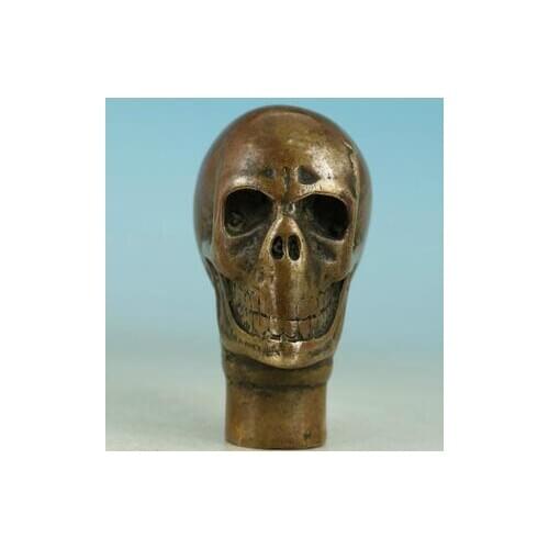 100% brass Pure Copper Brass Grandpa Good Lucky crafts Chinese Old Handmade Carved Skull Statue Walking Stick Head
