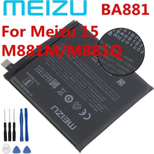 Meizu 100% Original 3000mAh BA881 Battery For Meizu 15 M881M/M881Q Phone Latest Production High Quality Battery+Tracking Number