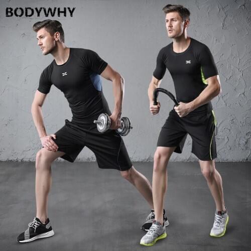2Pcs/Set Mens Tracksuit Gym Fitness Compression Sports Suit Clothes Running Jogging Sport Wear Tight Quick Dry Running Sets New