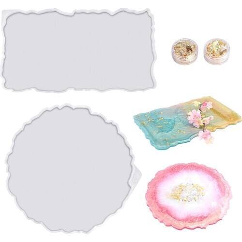 2 Pieces Tray Silicone Mold Kit Irregular Epoxy Resin Tray Molds for DIY Crafts (Rectangle+Round)