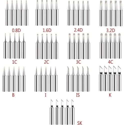 5Pcs 900M-T Pure Copper Soldering Iron Tips IS/I/B/K/SK/2.4D/3.2D/1C/2C/3C/4C Lead-Free Welding Tips Head