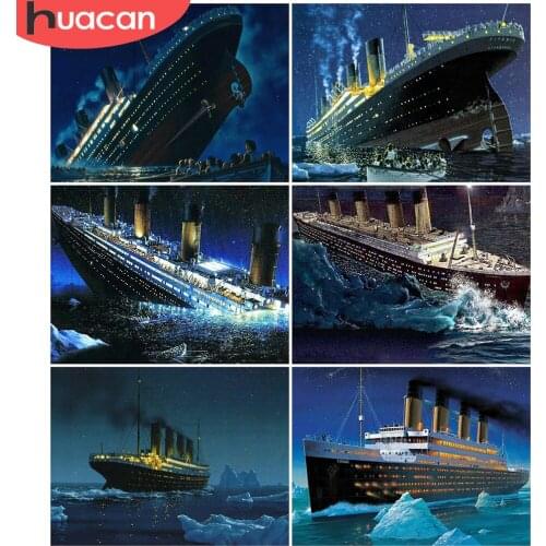 HUACAN 5D DIY Diamond Painting Scenery Ship Full Square Diamond Embroidery Rhinestone Picture Boat Decorations