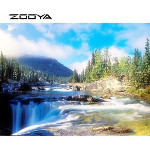 ZOOYA DIY 5D Diamond Painting Landscape Mountain Waterfall Diamond Embroidery 3d Round Full Diamond Mosaic Picture Kits RF081