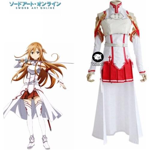 Anime Sword Art Online Asuna Yuuki Dress Cosplay Costume Uniform for Halloween SAO Asuna Battle Suit Outfits Full Set