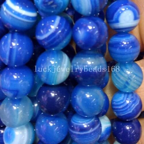 Free shipping Fashion Jewelry 6mm Blue Stripes Carnelian Round Ball Loose Beads 15.5" FG7396