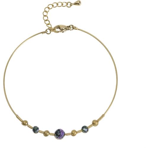 Vacuum gold plated steel wire spring hand beaded green tourmaline semi precious stone open stainless steel bracelet manufacturer