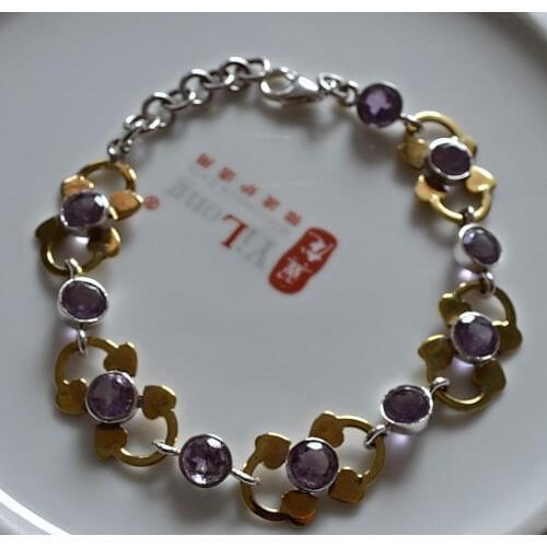 Genuine Amethyst Bracelet 100% 925 Sterling Silver Jewelry 20mm, 11.7g, BR0044