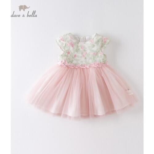 DBZ14056 dave bella summer baby girls princess floral mesh zipper dress children fashion party dress kids infant lolita clothes
