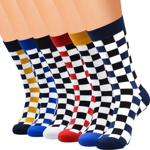 Womens Harajuku Checkerboard Funny Funky Socks Unisex Geometric Checkered Skateboard Socks Men Hip-Hop Streetwear Socks