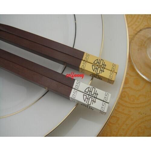 Double Happiness Quality Mahogany Gold Red Sandalwood Wood Chopsticks Tableware Wedding Favor Gift Chopsticks F062501