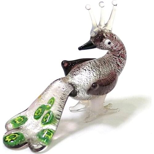 Purple Silver Foil Craft Glass Peacock Mini Figurines Ornament Cute Vivid Simulation Birds Animal Home Desktop Decor Accessories