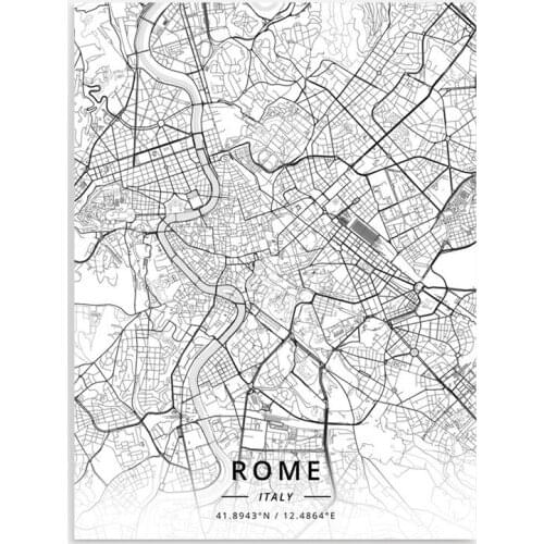 HD Printed Line City Map Poster Wall Art Rome Italy Canvas Painting Home Decor Bedroom Bedside Background Modular Pictures Frame