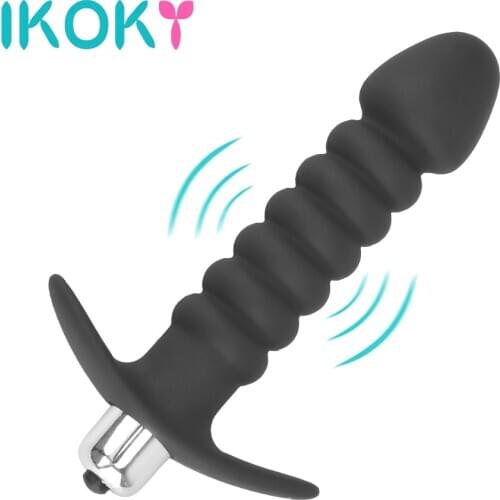 IKOKY Silicone Thread Anal Plug Vibrator Massager Masturbation Adult Sex Toys Clitoris Stimulation Butt Plug Vibrator