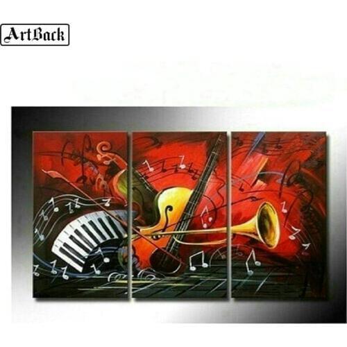 ArtBack three fight 5d diy diamond painting music instrument pattern full square diamond mosaic abstract home decoration