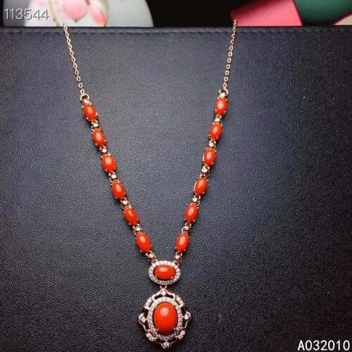 KJJEAXCMY Fine Jewelry 925 Sterling Silver inlaid Natural red coral classic Womans new Pendant Necklace Support test