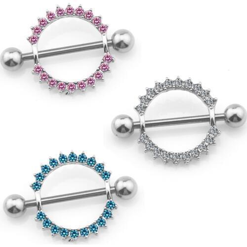 2PCS Rhinestone Piercing Circle Nipple Shield Piercing Rings Body Jewelry Nipple Piercing Fashion Jewelry for Women Girls