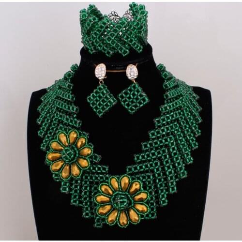 4UJewelry Green Nigerian Jewelry Set 2021 Gold Flower African Jewellery Set