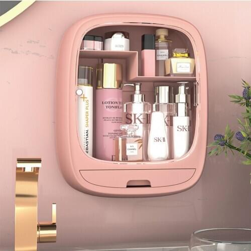 European Style Cosmetic Storage Box Makeup Organizer Bathroom Storage Rack Seamless Wall-mounted Large-capacity Vanity Rack