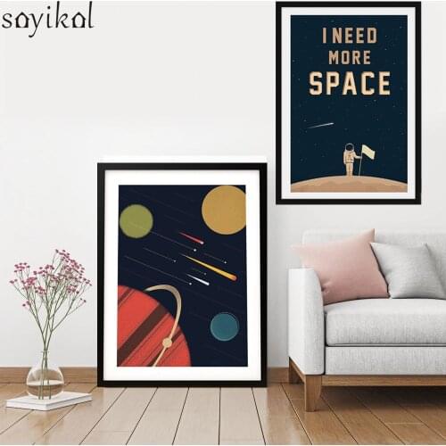 Space Posters and Prints Wall Art Canvas Prints I Need More Space Art Canvas Painting Cosmos Outer Planets Picture For Kid Room