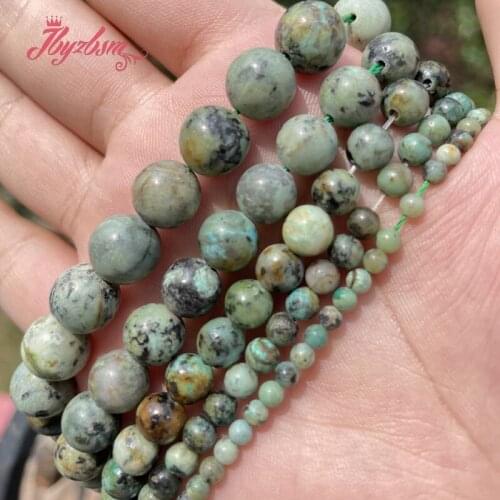 Round Smooth Natural Green Turquoises Stone Loose Beads 15" for DIY Women Men Necklace Bracelets Jewelry Making 4.6.8.10.12mm