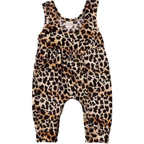 Newborn Baby Girl Leopard Romper Round Neck Sleeveless Jumpsuit One Piece Playsuit Harem Pants Girls Summer Clothes 0-24M