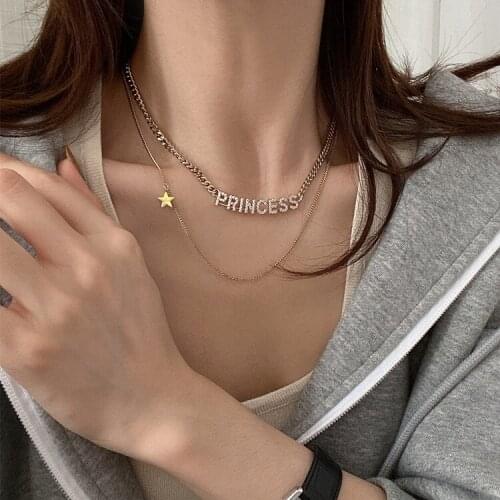 Minimalist Design Fashion Girl Multilayer Pendant Necklace For Women Letter Princess Necklaces Wedding Necklace