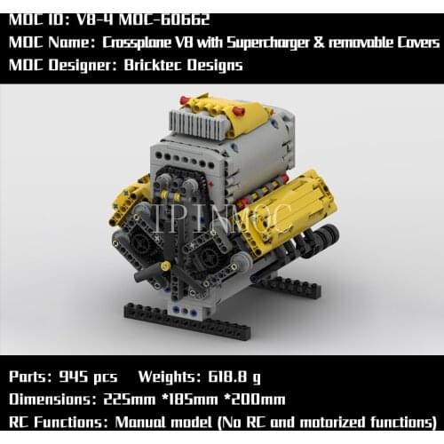 MOC-60662 Crossplane V8 with Supercharger & removable Covers by Bricktec Designs