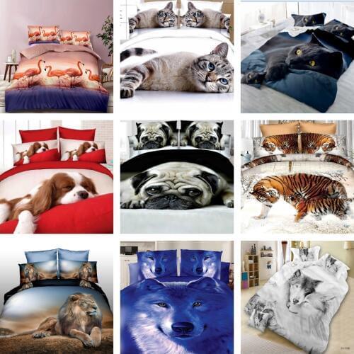 Fashion bedding set 2 or 3pcs Bedding Set 3d Animals Printing Duvet Cover Sets 1 Quilt Cover + 1/2 Pillowcases US/EU Size