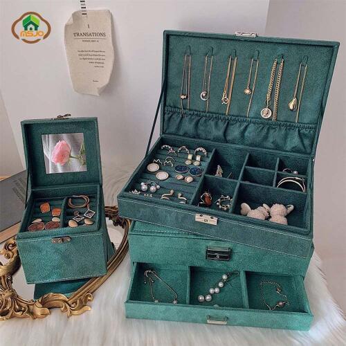 MSJO Jewelry Box Organizer Earrings Watch Drawer Jewelry Organizer Hanging Necklace Gift Box Storage Velvet Drawer Storage Box