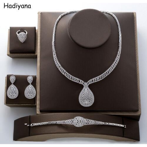 Jewelry Set HADIYANA New Fashion European Style Shiny Drop-Shaped Cubic Zircon 4-PCS wedding party TZ8072 Conjunto de joyas