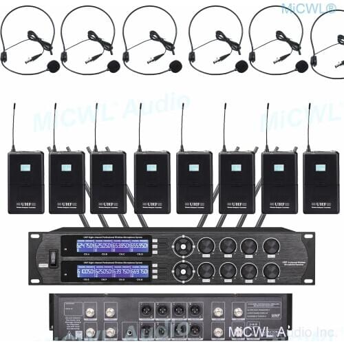 Top Quality MiCWL Digital Wireless 8 Headset Cardioid Condenser Microphone DJ Karaoke System 8 XLR 6.35mm Mix Output 8 Antenna