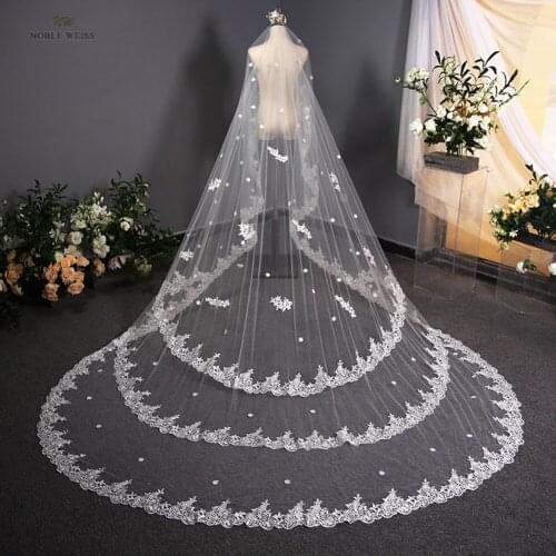 One Layer Long Lace Edge Wedding Veil Appliques Bridal Veil 3m Width 4m Length