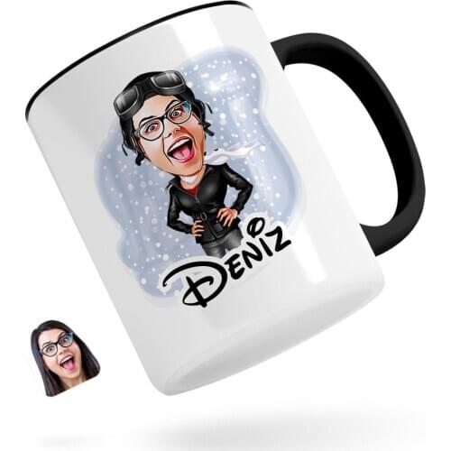 Personalized Female Pilot Caricature Of Black Mug cup