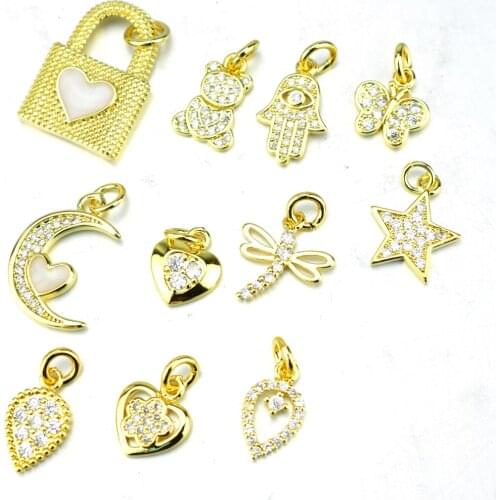 Love Key Lock Pendant Cubic Zirconia Fashion Trend Necklace Visual Jewelry Hamsa Palm Pendant DIY Jewelry Supply CZ Charm