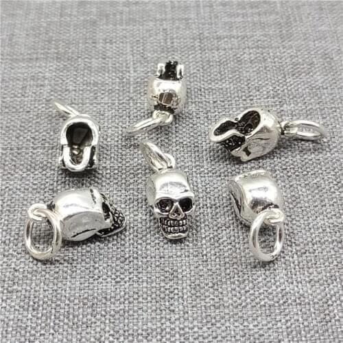4 Pieces 925 Sterling Silver Skull Charms Punk Skeleton Pendants