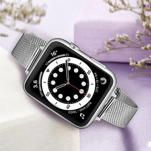 For apple watch se band series 6 5 4 3 strap slim stainless steel Milanese loop for iwatch 40mm 44mm 38mm 42mm women Mesh bands