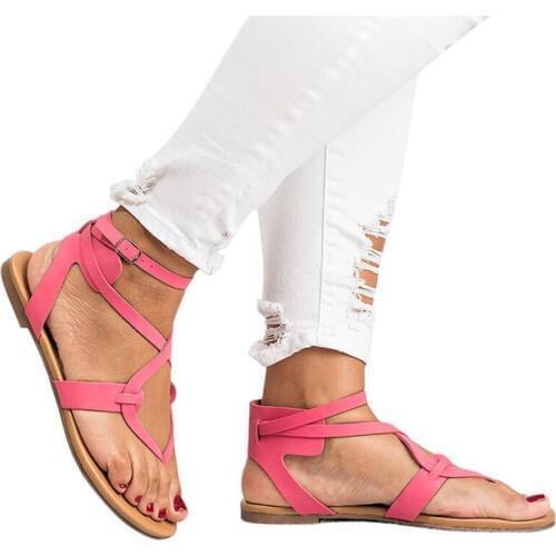 Summer Womens Sandals Flat PU Wedge Export Flock Compound Round head Cross strap Ankle strap Woman shoes