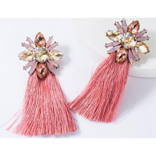 Pauli Manfi Earings fashion jewelry 2019 European fashion metal glass flower tassel womens personality pop earrings Bohemian