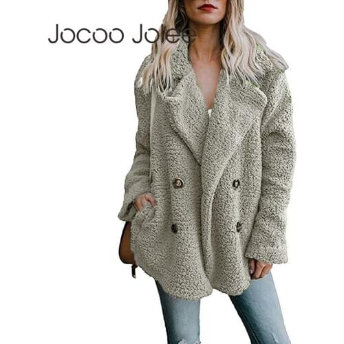 Jocoo Jolee Female Warm Faux Fur Coat Women Autumn Winter Teddy Coat Casual Plus Size Soft Fluffy Fleece Jackets Overcoat 5XL